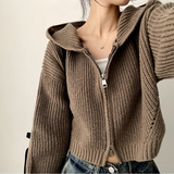 Leppon Thick Two-Way Cropped Knitwear Hooded Zip-Up