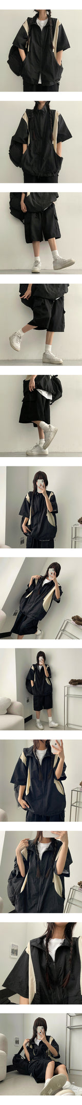 Shodnylon Two Way Color Short Sleeve Zip-Up