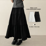 Frilled tiered elastic long skirt