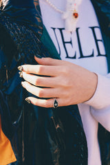 Silver eyes beads ring