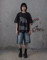 HIERARCHY STUDIOS TYPEWRITER - ウォッシュドブラックスカーオーバーサイズTシャツ