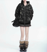 Reversible Camo & Deep Black Oversized Zip-up Hoodie
