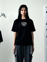 アップリケコットンTシャツ ブラック
