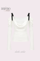 Tul off-shoulder frill long-sleeve tee 