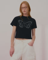 TEXT BUTTERFLY CROP TSHIRT-BLACK