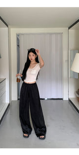 Embo bead wide banding casual pants