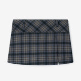 Slit Mini Skirt Pants Check-Blue