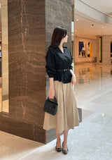 Doberin Open Collar Pintuck Blouse (Belt Set)