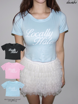 Short-sleeved cropped T-shirt with coloring lettering