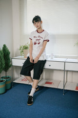 26SS★ チェリーキャッツクロップリンガー半袖Tシャツ