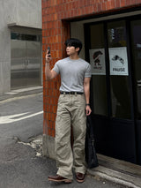 Twill curved wide cargo pants