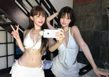[ 3-piece / tummy cover set ] oasis halter drape bikini