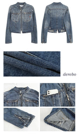 Round medium blue zip-up denim jacket