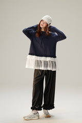 Sweet & Cool Lace Accent Ribbon Point Long T-Shirt