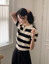 ボーダーふわふわスキッパー半袖ニット(3color)