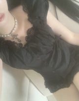 Yuka lace flare black blouse