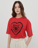 HEART PRINT T-SHIRT [RED]