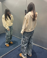 CUTTING CROP HOODIE ZIPUP_CREAM