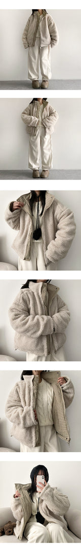Mons reversible wool checkered padded jumper