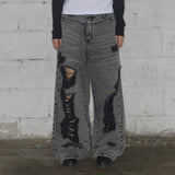 WASHED DAMAGE DENIM PANTS (GRAY) F25ZD979