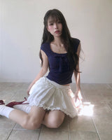 [♡MADE♡] blit ribbon top + cotton if frill sk set