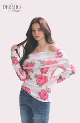 Pink rose off-shoulder long-sleeve top