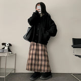 Vient Checkered Flare Banded Waist Long Skirt