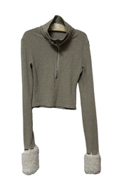 (Y2K/UNIQUE + HIP🧸🤎) FUR POINT BELT POINT HALF-ZIP WARMER