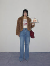 WRAP LAYERED BOOTS CUT DENIM PANTS