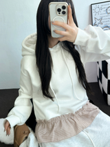 チェックフリルカンカンフーディーTシャツスウェットシャツ💟🤍🖤🩶3カラー