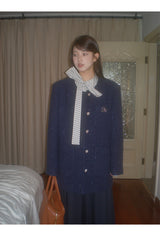 Renee Navy No Collar Round Half Coat