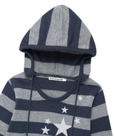 W U NECK STRIPED STAR KNIT HOODIE NAVY(CV2FFFK601A)