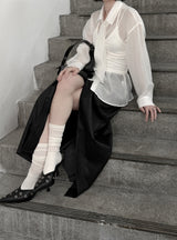 Revon Crack Leather Long Skirt