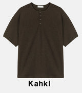 ルリンワッフルヘンリーネック半袖Tシャツ