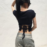 デサバックスリットリボンVネック半袖Tシャツ