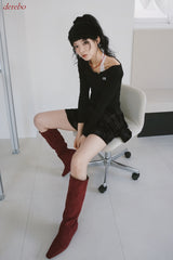 レッドスエード4cmロングブーツ