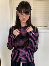 ディオイプリンティングストライプラウンド長袖Tシャツ