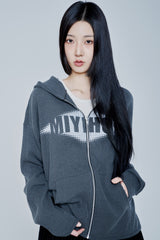 LOGO HOODIE KNIT ZIP-UP ( CHARCOAL )