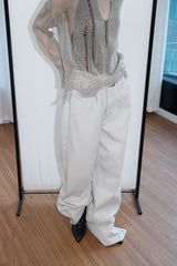 Snap Button Detail Slit Pants (Light Gray/2size)