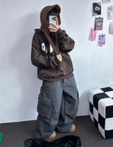ヒーター❤カーゴオーバーロングバンディングパンツ 🩶🖤🤎💚4COLOR