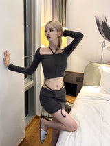 1203. Line ribbon strap knit T (3color)