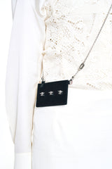 NO.629 [SILVER] SPIKY LEATHER CARD WALLET CROSS NECKLACE
