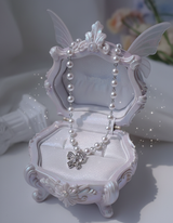 バタフライフェアリーパールチョーカーネックレス - Silver Color