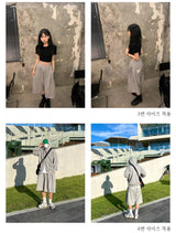 BERMUDA PLEATS WIDE SWEAT SHORTS_GRAY