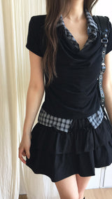  Check shirt drape layered T 