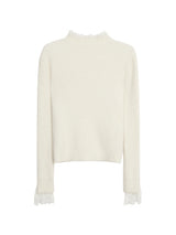 lace ribbed white turtleneck long-sleeved knitwear