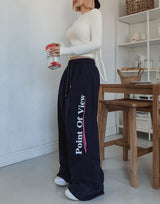 Point lettering brushed wide pants