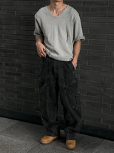 [S/S] Vacance damage v neck half knit(3color)