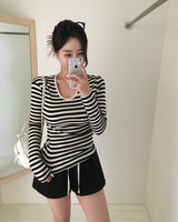 [MADE] Eden U-Neck Striped Long Sleeve T-Shirt