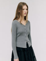 CUT OUT SLIM FIT KNIT CARDIGAN GRAY
